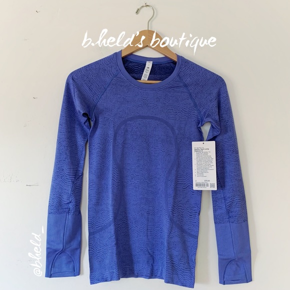 lululemon Swiftly Tech Long Sleeve Shirt 2.0 Ripple Wave Wild Indigo Navy Size 2 - Picture 1 of 12
